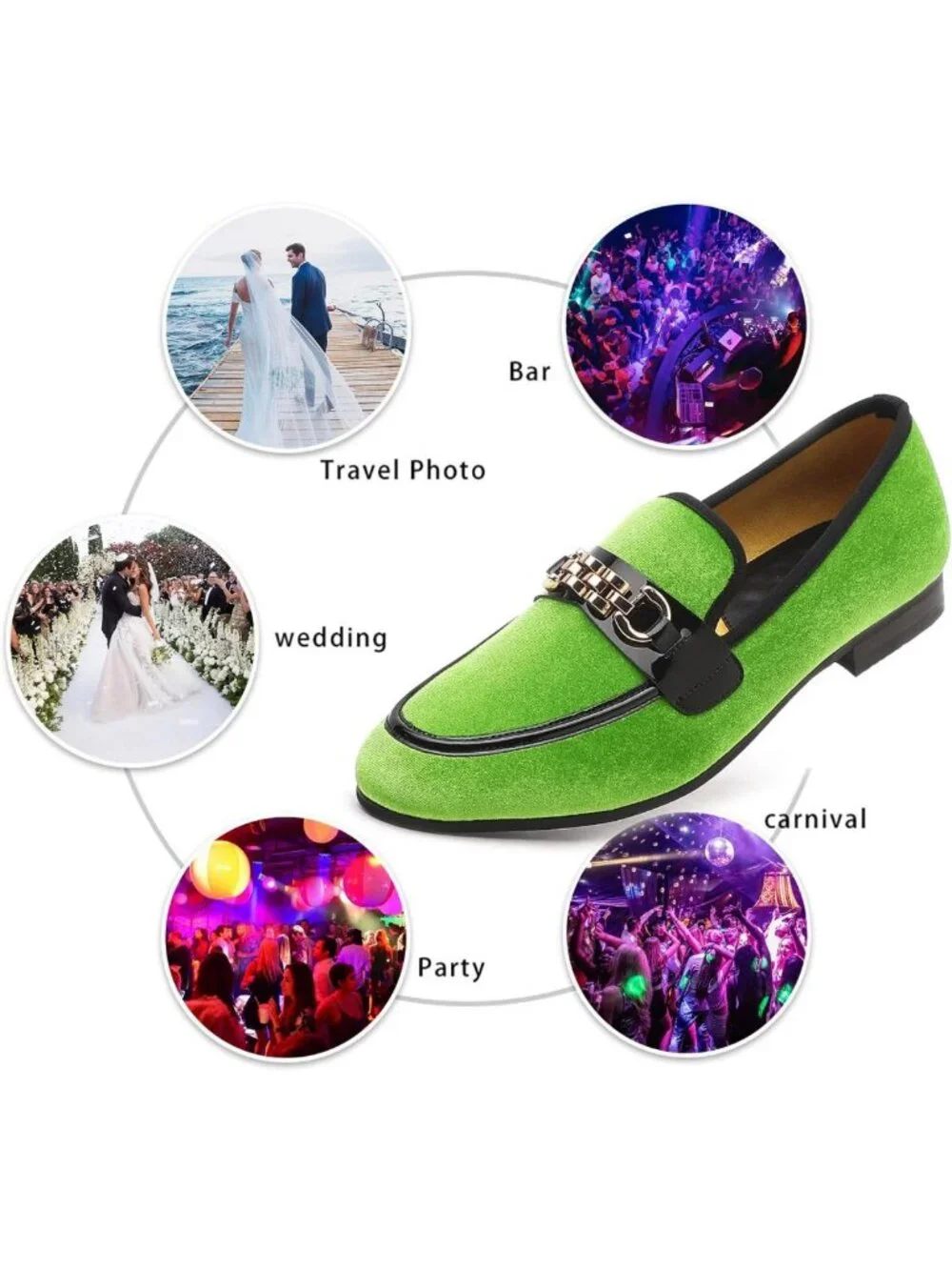 Men's Velvet Slip-On Loafers with Gold Chain Detail - Stylish Smoking Flats